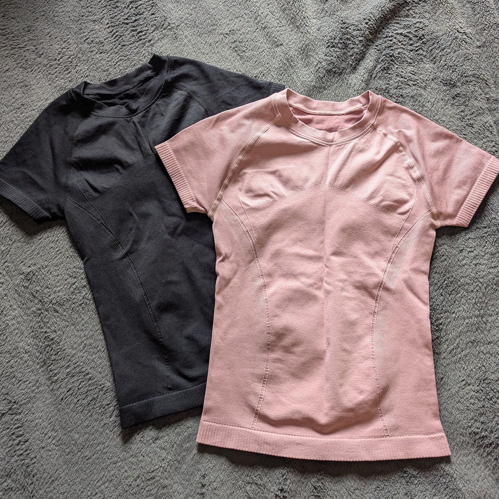 Classic Crew Neck Short Sleeve Shapewear Tees in Pink and Black
